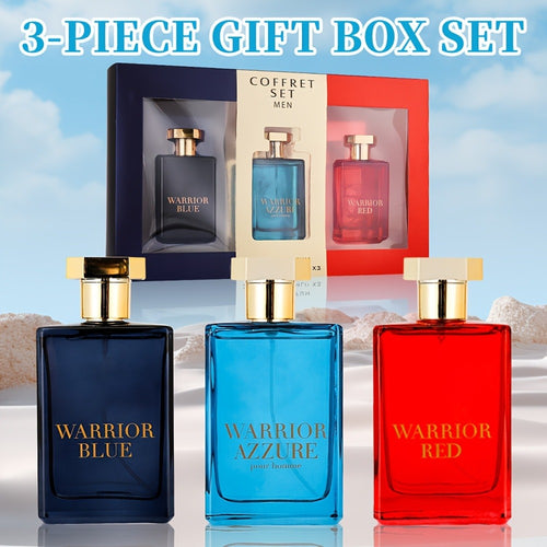 Warrior Blue Men's Eau de Toilette 3.4 oz — Bold Aromatic Cologne Spray | Long-Lasting Masculine EDT | Single Bottle or 3-Piece Gift Set for Him