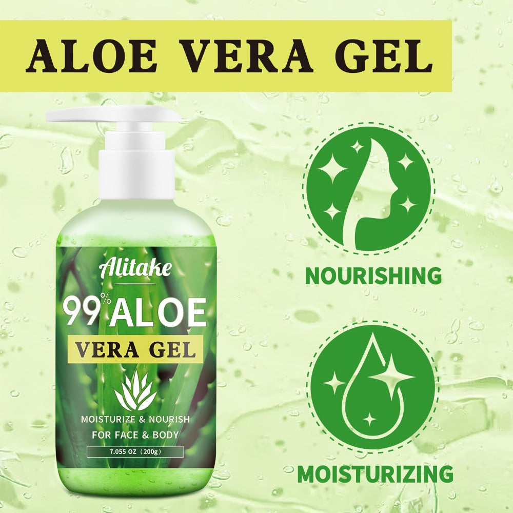 Alitake 99% Aloe Vera Gel Made Within 12 Hours Of Harvest - Lightweight, Non-Sticky Aloe Gel for Face Body, Hair, & Scalp, Natural, Hydrating Aloe Gel, 7oz.local Warehouse, The Perfect Gift, Gift for Mom.