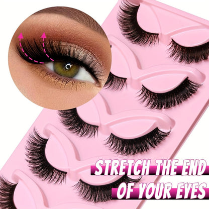 Strip False Eyelashes 180 Pairs Value Pack — Long Thick Cat Eye Reusable Lashes, 6 Packs of 30 Pairs Flexible Clear Band Wispy Lashes for Glamorous Eye Makeup, Holiday Gift & Everyday Wear