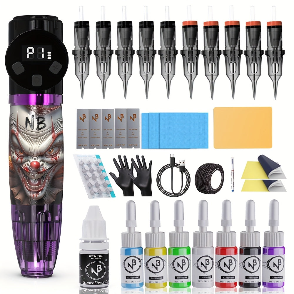 Tattoo Gun Kit Complete Set INKSOUL Tattoo Machine with LCD Display Full Equipment & Supplies Rotary Pen for Beginners & Professional Tattoo Artists