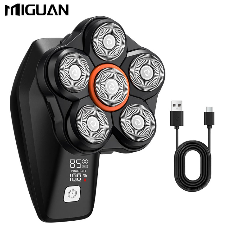 Men's Electric Nine-bit Bald Head Machine, USB Charging, Optional Five-in-one Suit Consisting of Cleanser, Hair Clipper, Cleaning Brush and Nose Hair Cleaner, a Set of Multi-purpose, Suitable for Personal Use or Gift Giving.