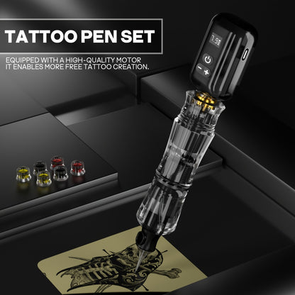 Wireless Tattoo Machine Kit Complete Set Rotary Tattoo Pen with 1400mAh Battery Digital Display 10 Cartridge Needles 6 Inks Practice Skin Beginner & Pro