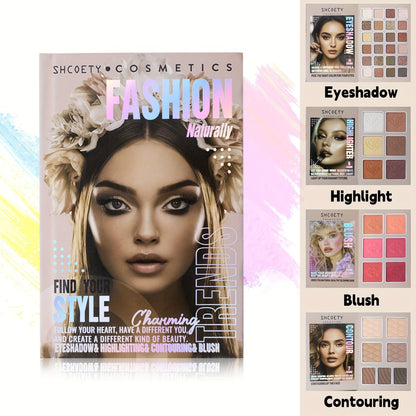 Eyeshadow Palette Blush Highlighter Loose Powder 3-in-1 Compact Makeup Palette, Book-style Folding Design, Holiday Gift Set for Women