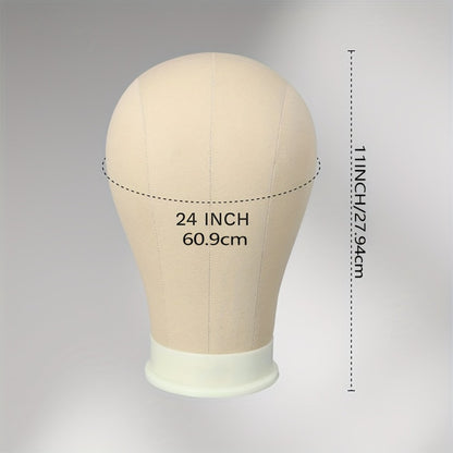 Canvas Mannequin Head for Wig Making with Stand — 21 22 23 24 Inch Set with Needles & Wig Caps, Holes for Styling Headbands, Ideal for Lace Wig Making Display Practice Salon