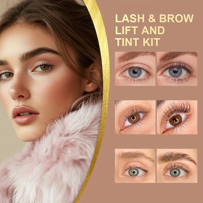 Lash and Brow Lift Tint Kit Brow Lamination Eyelash Perm Set - Long-Lasting Fuller-Looking Lashes & Brows Salon or Home Use Easy DIY Tint Dye Kit Black Brown