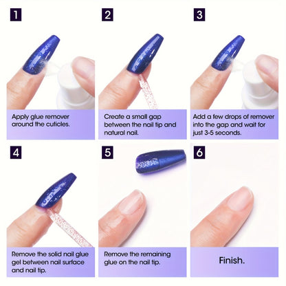 Solid Nail Glue Gel Kit 30g - Press-On Nail Glue with UV Lamp, Nail Glue Remover & Buffer, Strong Long-Lasting Adhesive for False Nails & Rhinestones