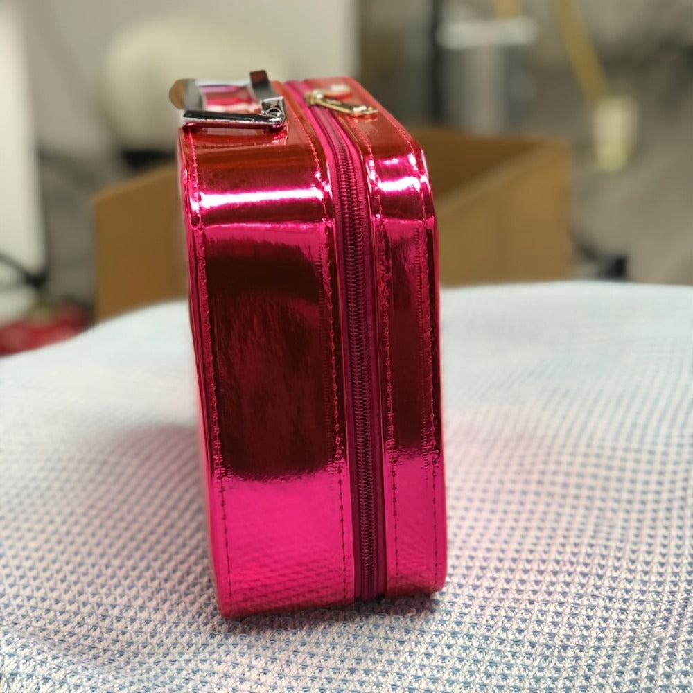 1pc Luxury Hard Shell Makeup Travel Case - Large Capacity Flat-Lay Organizer - Portable Glitter Storage Box for Women, Fits Inside Suitcase, Flash, Storage Bag