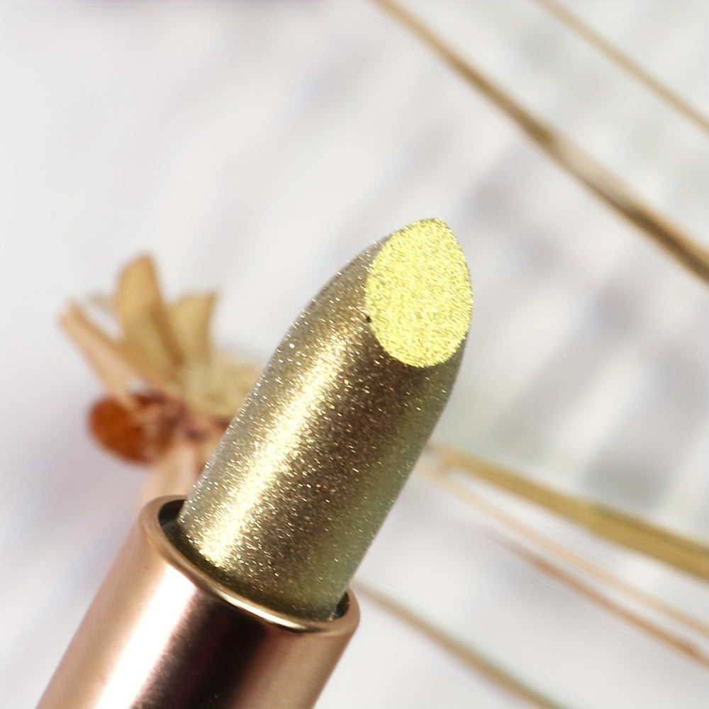 Shimmering Golden Brown Lip Color Adorned with Glitter And a Metallic End, Perfect for Party Cosplay
