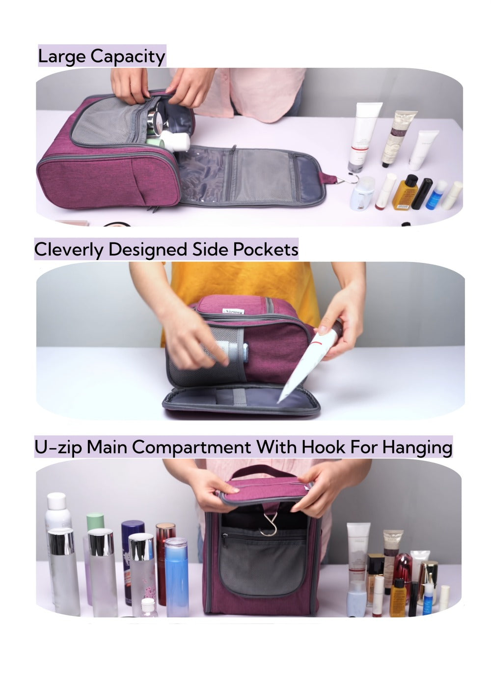 Travel Bag for Toiletries Cosmetic Bags for Women Hanging Toiletry Bag Multi-compartment Makeup Bag Organizer Bag for Essentials Accessories Makeup Bag for Cruise Essential Items Christmas Gift