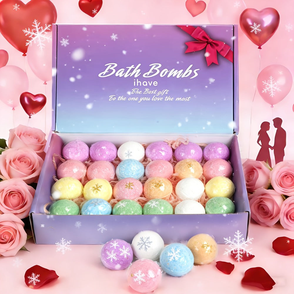 Bath Bombs Gift Set 24pcs Handmade Bubble Bath Fizzes with Essential Oils Moisturizing Spa Bath Bombs for Women Gift for Wife Girlfriend Sister Birthday Christmas Valentine Anniversary
