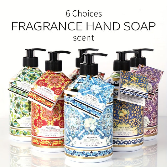2 Bottles (21.3fl.oz Each) Liquid Hand Soap Suitable for All Skin Types, 6 Scent Infused Foam Formula with Floral Press Bottle, Ethically Made Gel & Fragrance for Hands, Hygienic Cleaning for, Office, Travel -