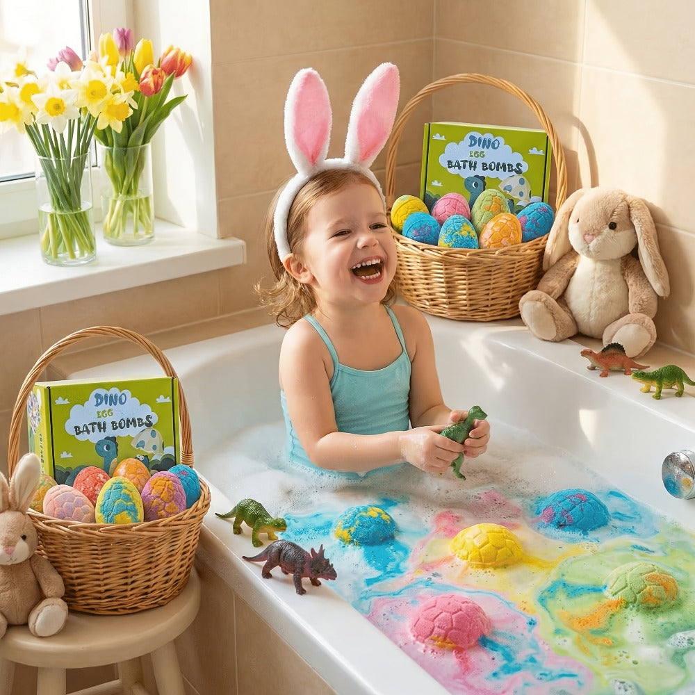 Dinosaur Egg Bath Bombs with Surprise Inside 9 Pack - Kids Fizzy Bath Balls with Hidden Dinosaur Toy, Bubble Gum Scent, Educational Birthday Christmas Gift for Boys Girls Ages 3+