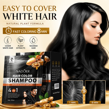 Hair Color Shampoo 3-in-1 Natural Hair Dye Deep Cleansing Moisturizing Gel Formula 10 Packs Portable Individual Packaging for Women Men Black Brown