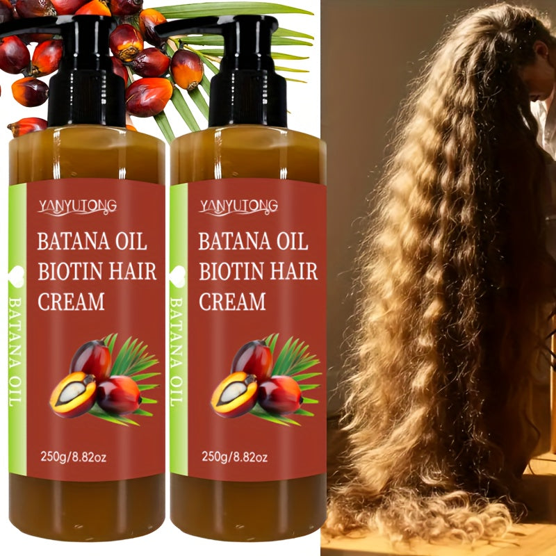 2pcs Of Batana Oil Biotin Hair Cream, Rich In Batana Oil And Biotin, Deep Care - No Frizz, Increase Hair Gloss, Make Hair Soft And Smooth, Prevent Breakage And Splitting, Suitable for Dry Hair