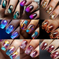 216pcs Press-On Nail Set - Medium Square, Glossy Finish with Striped & Gradient Designs in Brown, Blue, Purple - Reusable Fake Nails for Chic Manicure Mix and Match