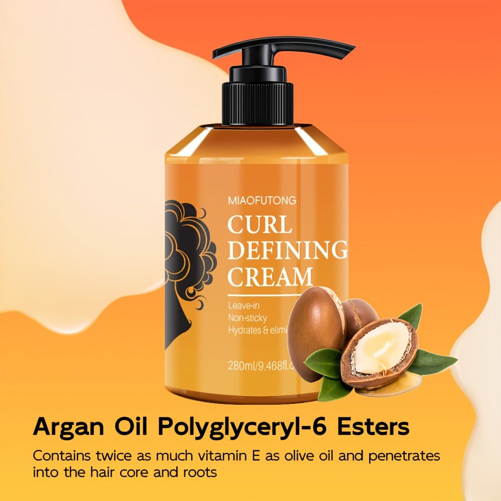 Curl Defining Cream – Argan Oil Hydrating Styling Conditioner for All Hair Types, Frizz Control, Moisture Lock, Enhances Shine & Boosts Volume, 280ml / 9.47oz