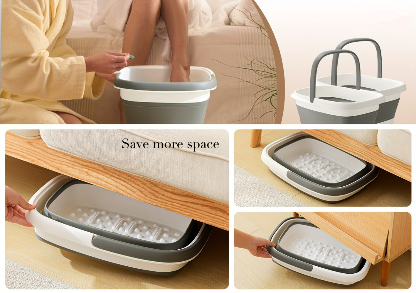 Foldable Foot Bath - Durable Portable Spa Bucket with Handle, Space Saving Design for Home, Salon and Travel - Easy to Wash Foot Bath Bucket and Clothing Basket, Sturdy Construction