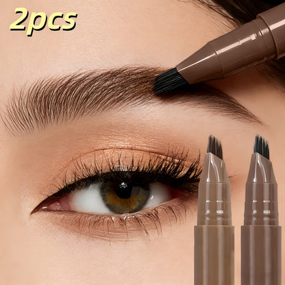 Eyebrow Pencil 2-Pack Multi-Fork Tip – Waterproof 4 Color Brow Pen for Natural Hair Stroke Effect, Hairline Filler & Long-Lasting Wear