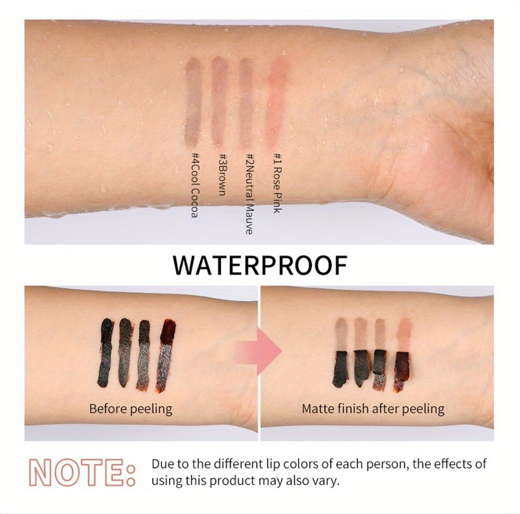 Lip Liner & Lip Stain 2-in-1 Pen Set of 4 — Waterproof Smudge-Proof Matte Lip Tattoo with Natural Acid Formula, Long-Lasting Transfer-Resistant Lip Makeup in 4 Colors