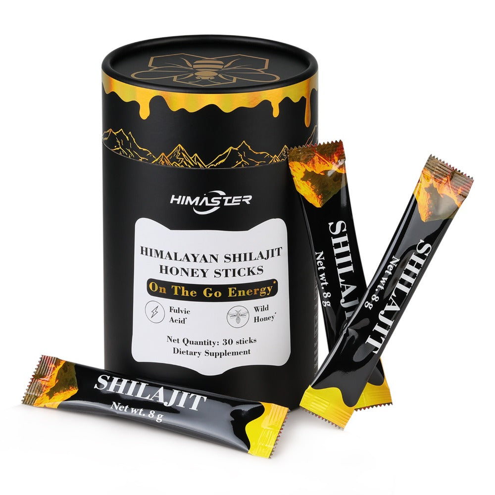 Himaster Shila Honey Sticks, 30 Sticks 1 Bottle Easy to Consume, Shila for Support, Vitality, 85+ Trace Minerals, 75%+ Fulvic Acid for Men & Women Himalayan Shila Sticks with Honey & Saffron