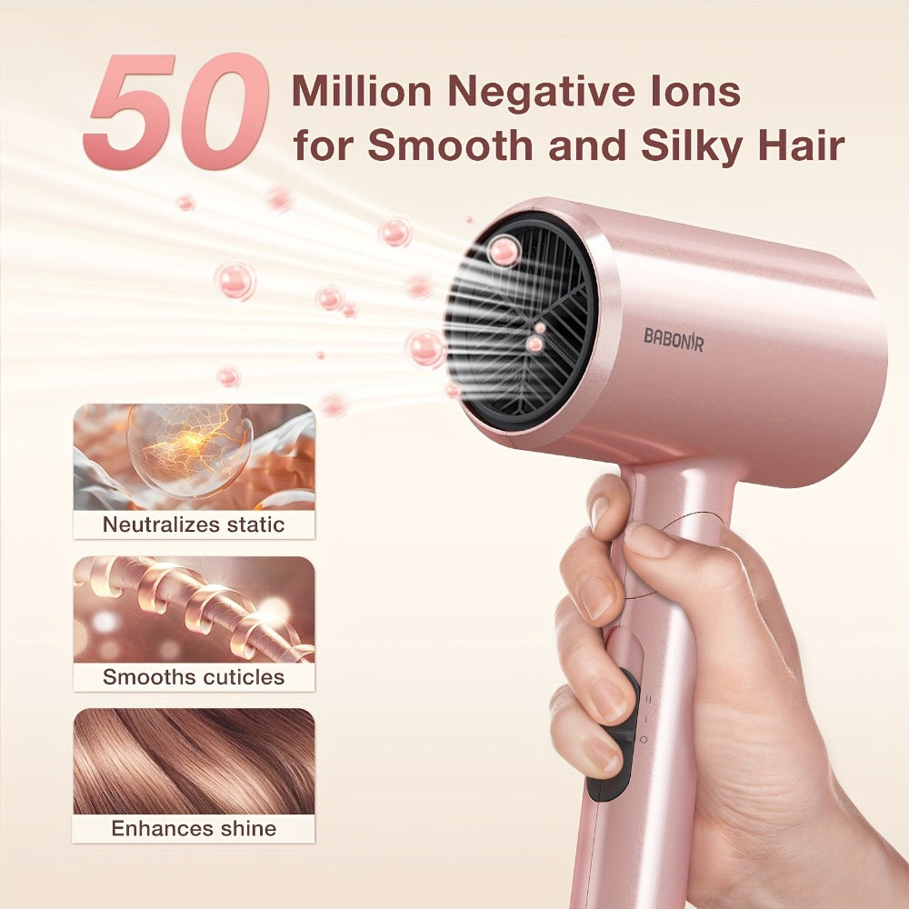 Travel Hair Dryer 1875W Ionic Foldable — Diffuser & Concentrator Nozzle Included, 3 Heat Settings, 2 Speed Levels, Fast Drying Compact Hair Dryer for All Hair Types