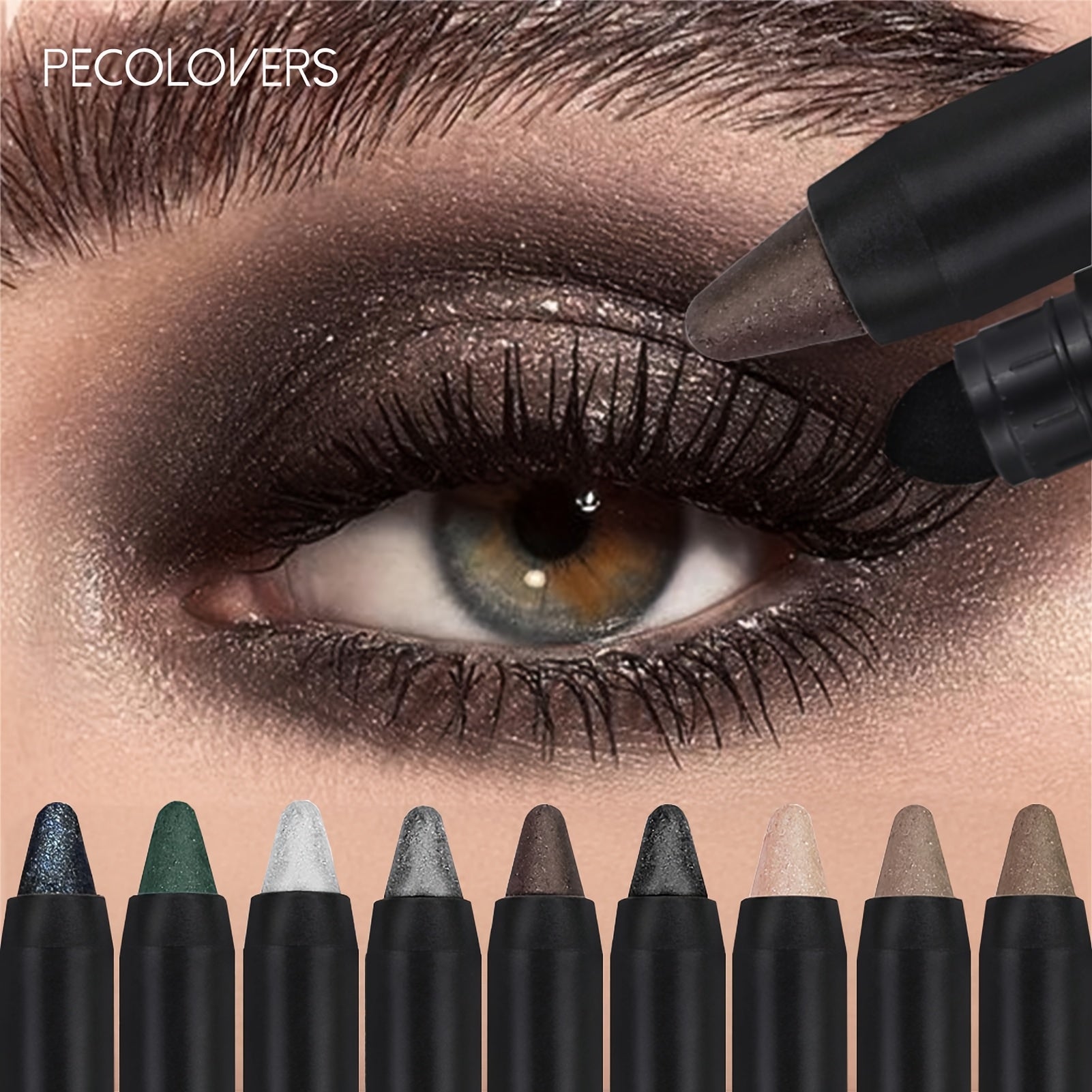 Set of 9 Metallic Eyeshadow Sticks with a Brush, Featuring a Brown Cream Shimmer Crayon, an Eye Brightener Stick, a Highlighter, And an Eyeliner Pen, All Waterproof And Long-Lasting for Makeup