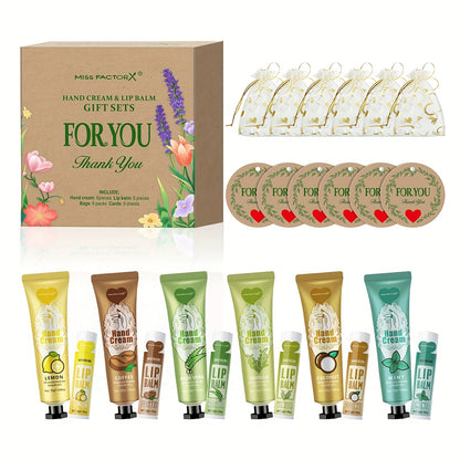 Hand Cream and Lip Balm Gift Set 24pcs Moisturizing Hydrating Formula with Glycerin and Hyaluronic Acid Includes Thank You Cards and Heart Shaped Gift Bags for Women Bridal Shower Party Favors