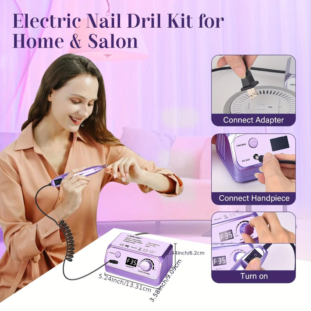 Electric Nail File with a 35000RPM Drill, Complete with 100 Sanding Bands And Various Bits, Suitable for Acrylic And Gel Nail Manicures And Pedicures