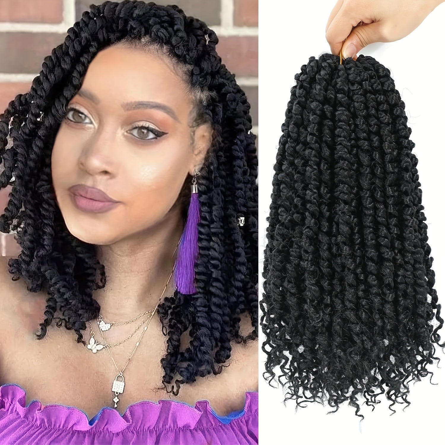 Passion Twist Crochet Hair 8-10 Inch 8 Packs Pre-twisted Passion Twist Hair Pre Looped Crochet Braids Short Twist Hair With Curly Ends Soft Bohemian Crochet Hair Extension For Women