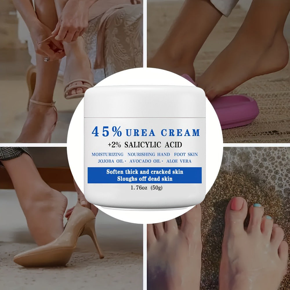 Foot Cream 45% Urea & 2% Salicylic Acid | Cracked Heel Repair Lotion for Dry Rough Thick Skin | Exfoliating Dead Skin Softening & Repairing Foot Care Treatment 1.76oz