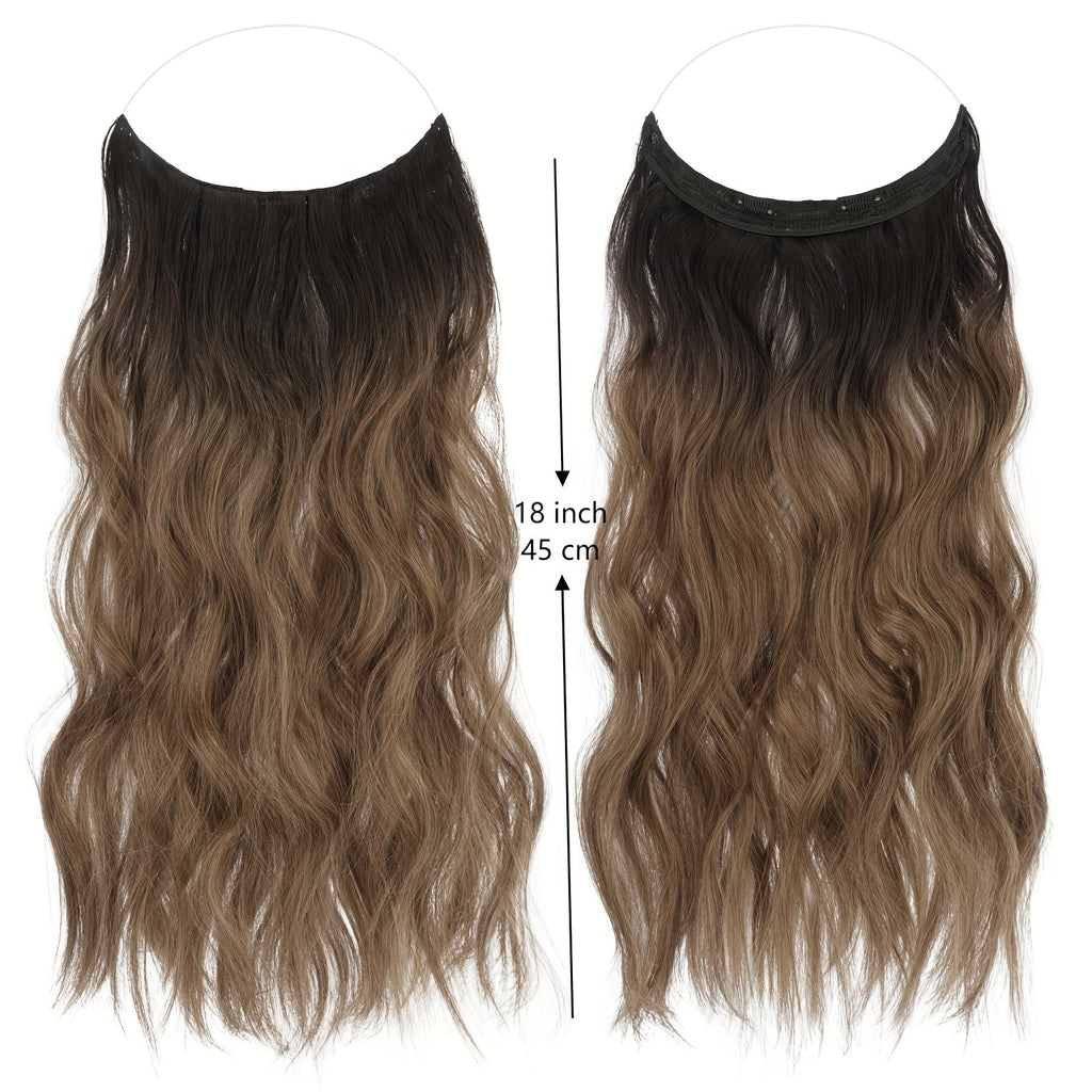 FESHFEN 18 Inch Brown Mixed Ash Blonde Invisible Wire Hair Extensions with Clear Wire Synthetic Long Wavy Wigs for Women Halloween Party And Christmas Use
