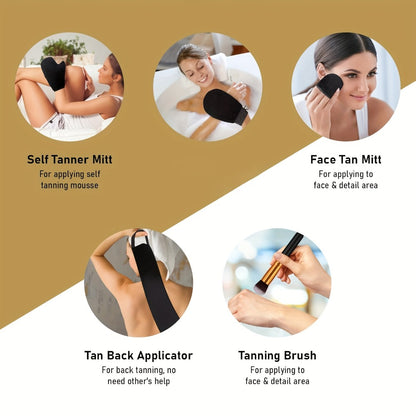 Self Tanner Mousse Set 6-Piece with Tanning Mitt Applicator Kit - Sunless Tanner 1 Hour Fast Tan Long Lasting No Fake Smell Self Tanning Foam 3.38oz
