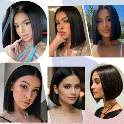 Human Hair Bob Wig for Women — 5x1 T Part Lace Front, Brazilian Straight Middle Part, 180% Density, Natural Color, Glueless, 10 to 16 Inch, Sleek Daily & Office Wear