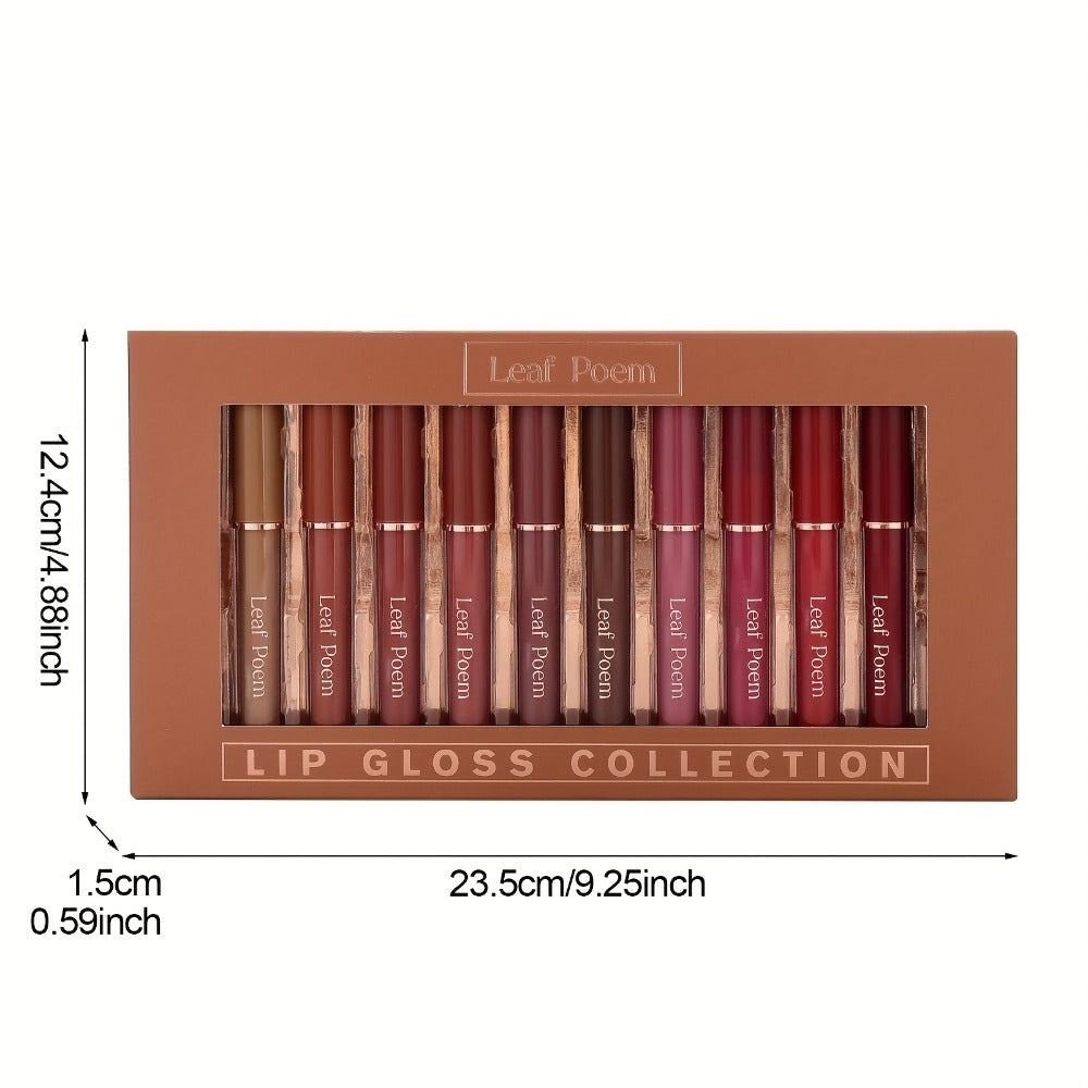 12pcs Lip Gloss Set, Non-stick And Non-fading, Long-lasting - High Color Display, Moisturizing, Waterproof, Hydrating Texture Lip Gloss Suitable for All-day Use, Easy to Apply - Suitable for All Skin Tones And Occasions, Perfect Holiday Gift