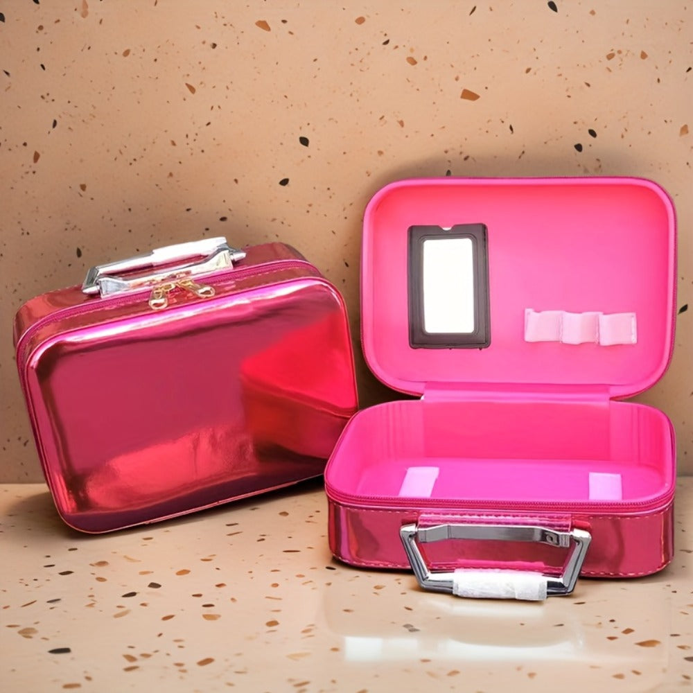 1pc Luxury Hard Shell Makeup Travel Case - Large Capacity Flat-Lay Organizer - Portable Glitter Storage Box for Women, Fits Inside Suitcase, Flash, Storage Bag