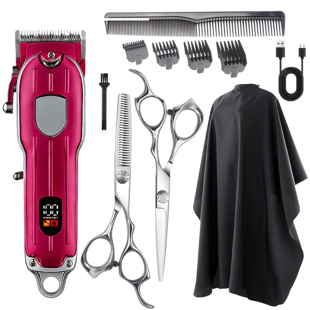 Barber Hair Clipper Kit for Men Professional USB Rechargeable Digital Size Adjustment Complete Set with Scissors 4 Limit Combs Cleaning Brush Gift for Dad Husband