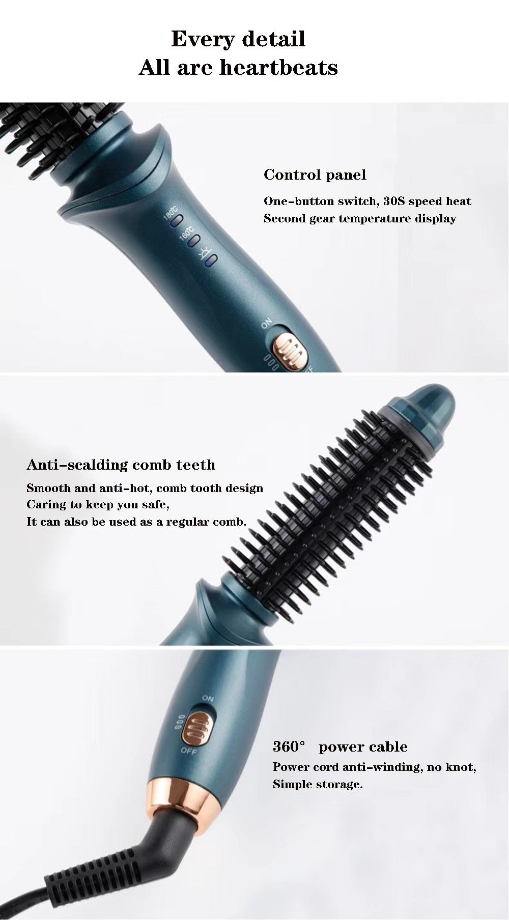 Heated Curling Brush with a Thermal Design, Comb, Ceramic Curling Iron, Volumizing Round Brush, And a Travel-Friendly Hair Curler