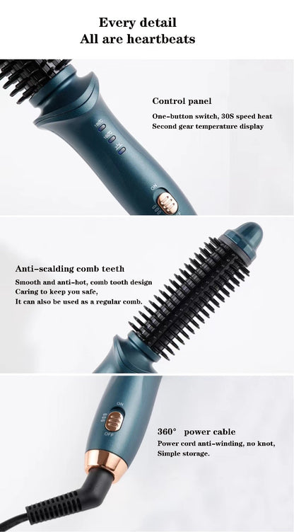 Heated Curling Brush Ceramic Curling Iron Volumizing Round Brush 2-in-1 Straightener Curler Thermal Comb Design Travel-Friendly USB Hair Styler for Women