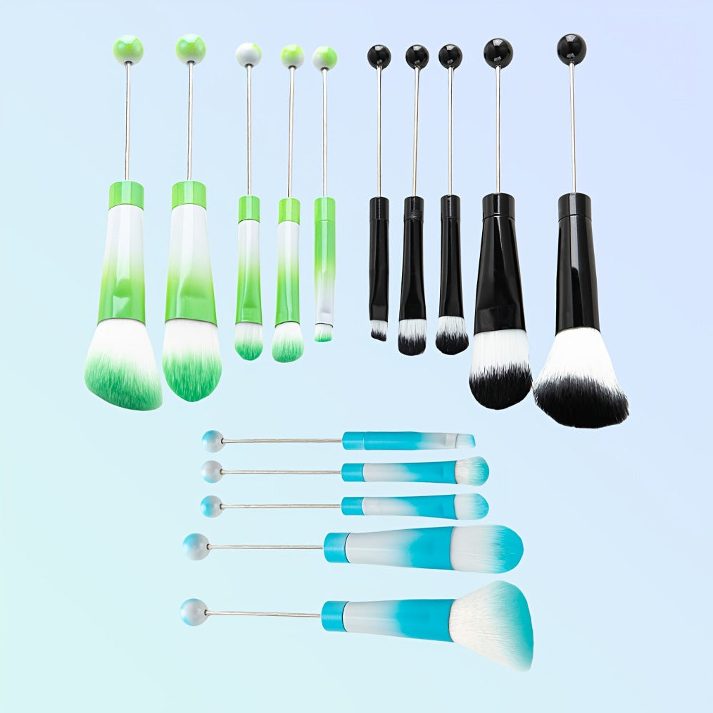 15pcs Metal Handle Beadable MakeupBrush Set, BeautyTools, IncludesPowder Blusher Brush, Slant Head Eye, Weddings, Anniversary, Birthday Girl Best Friend Teacher'S Day, Halloween, Christmas Gifts, Party Supply