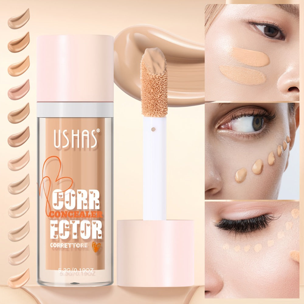 USHAS Liquid Concealer - 12 Shade Range, Full-Coverage Waterproof & Buildable Coverage, Self-Applying Applicator Brush Tip, Long-Lasting Non-Cakey Formula for Sensitive/Combination/Oily Beige - Instantly Cover Dark Circles,, Blemishes