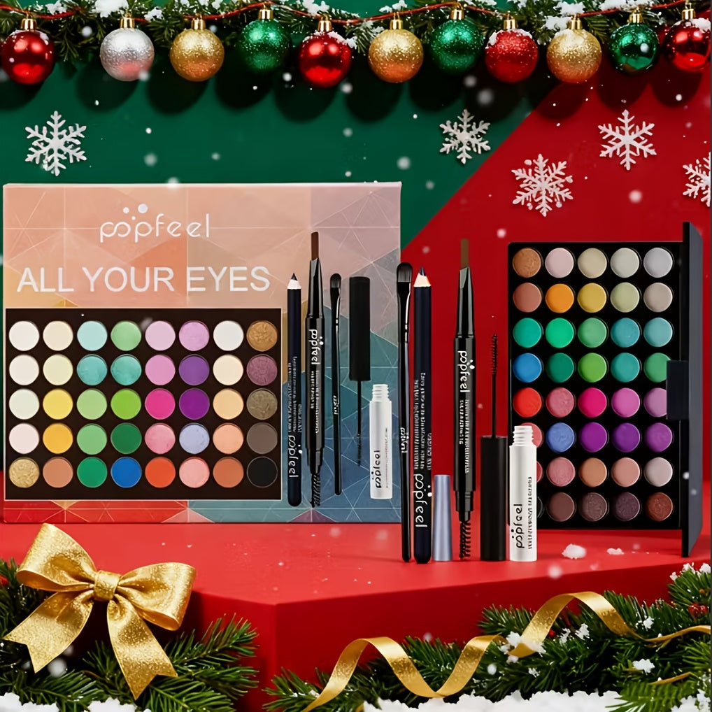 POPFEEL All-in-One Full Face Makeup Kit with Brush - Complete Beauty Set, Berry & Neutral Foundation, Blush, Eyeshadow Palette & Mascara Suitable for Gifts or Personal Use, Comprehensive Powder-Based Makeup Collection
