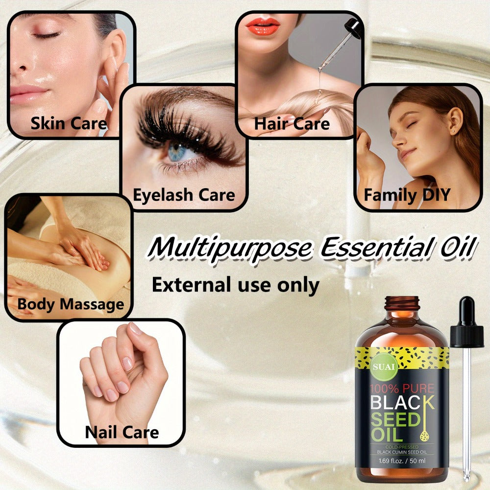 Black Seed Oil 100% Pure Cold Pressed Moisturizing Firming Multi-Use for Face Body Hair Nails Eyelashes Natural Plant Extract Skincare Oil All Skin Types Daily Skincare Routine