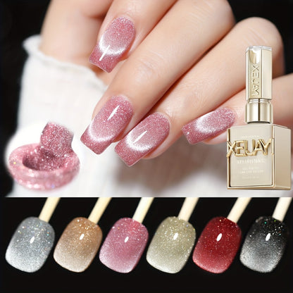 Gel Nail Polish Set | Cat Eye Magnetic Nail Gel Kit - Photo Frame Bottle with Sparkling Stars & Dynamic Rhinestone Effects, UV/LED Soak Off Long Lasting Nail Art 6 Colors
