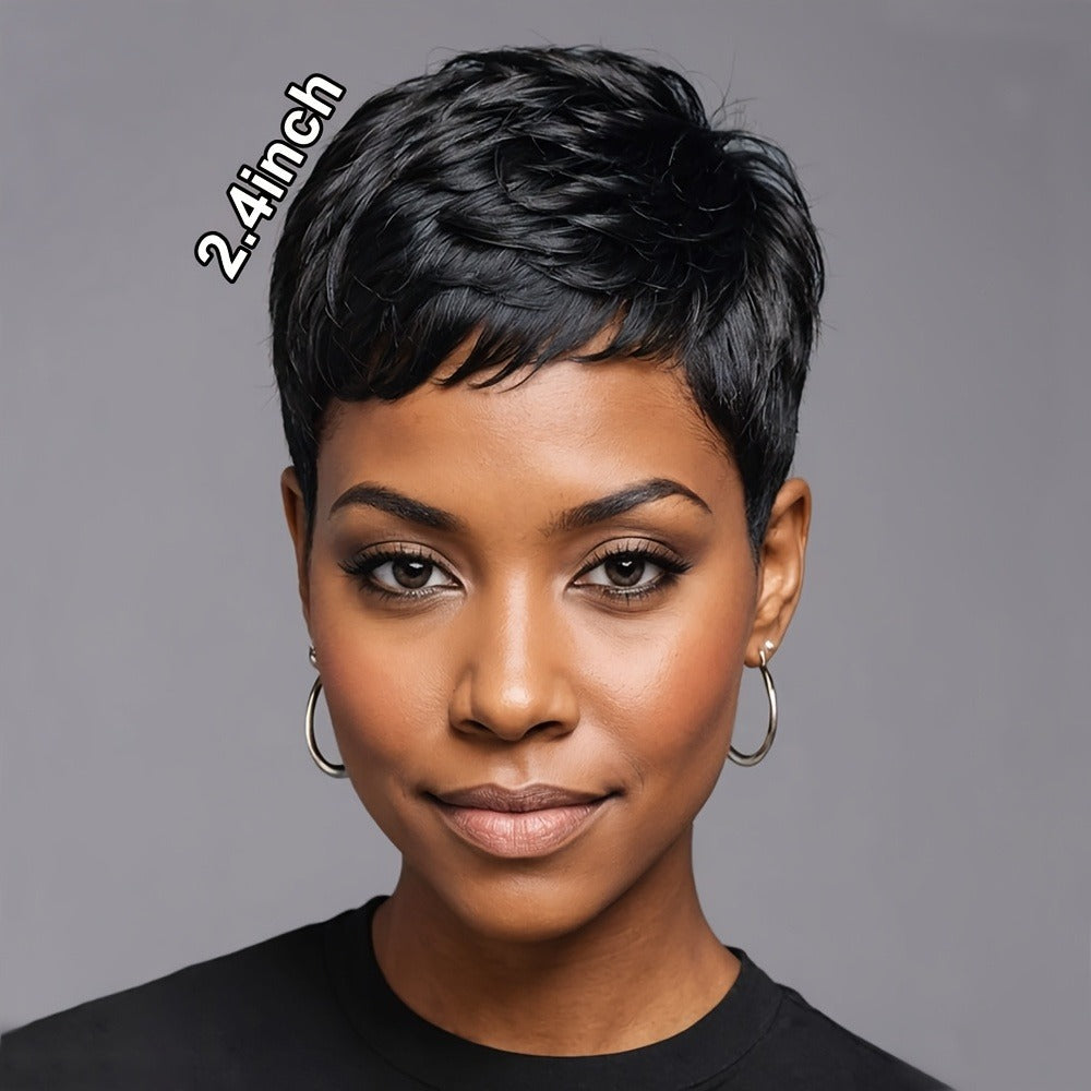 Pixie Cut Wig with Bangs Body Wave Short Synthetic Wig Women 4 Inch Multi-Color Daily Wear Halloween Christmas Party Festival Easy Style Modern Look