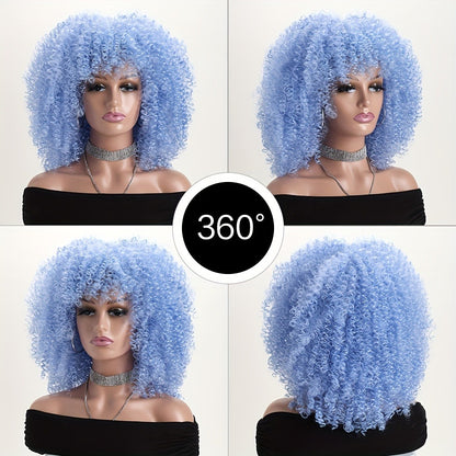 Afro Kinky Curly Wig Synthetic Short 16 Inch — 18 Colors, Heat Resistant, Elastic Net Cap, Women's Fashion Wig for Daily Wear, Cosplay, Party & Music Festival