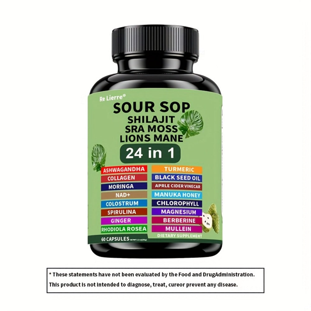 [24in1 Soursop Moss Capsules] Brakme 24in1 Soursop Shila Sea Moss Lions Mane Capsules - 1pc &2pcs, Men & Women Friendly, Supports Intestinal Health &Antioxidant
