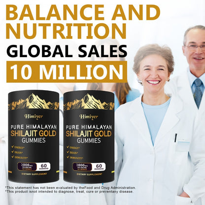 Himalayan Shilajit Golden Gummies with Panax Ginseng Ginger Tribulus 10:1 Extract – Energy Brain Immune Health Men Women Daily Vitality Supplement Pure Resin Formula