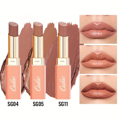 Nude Lipstick Set Oulac Satin Finish - Lightweight Moisturizing Full Coverage Lip Color, Cream-to-Satin Formula, 12g Each, Gift-Ready for Women All Skin Tones (LT-SG Nude Set 2 & 3)