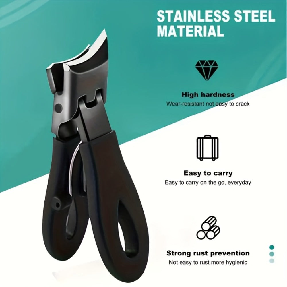 4pcs Stainless Steel Nail Care Kit for Inlaid And Thick Toenails - Heavy Duty Nail Cutter Set with Nail File - Classic Black Handle for Men, Women, Seniors
