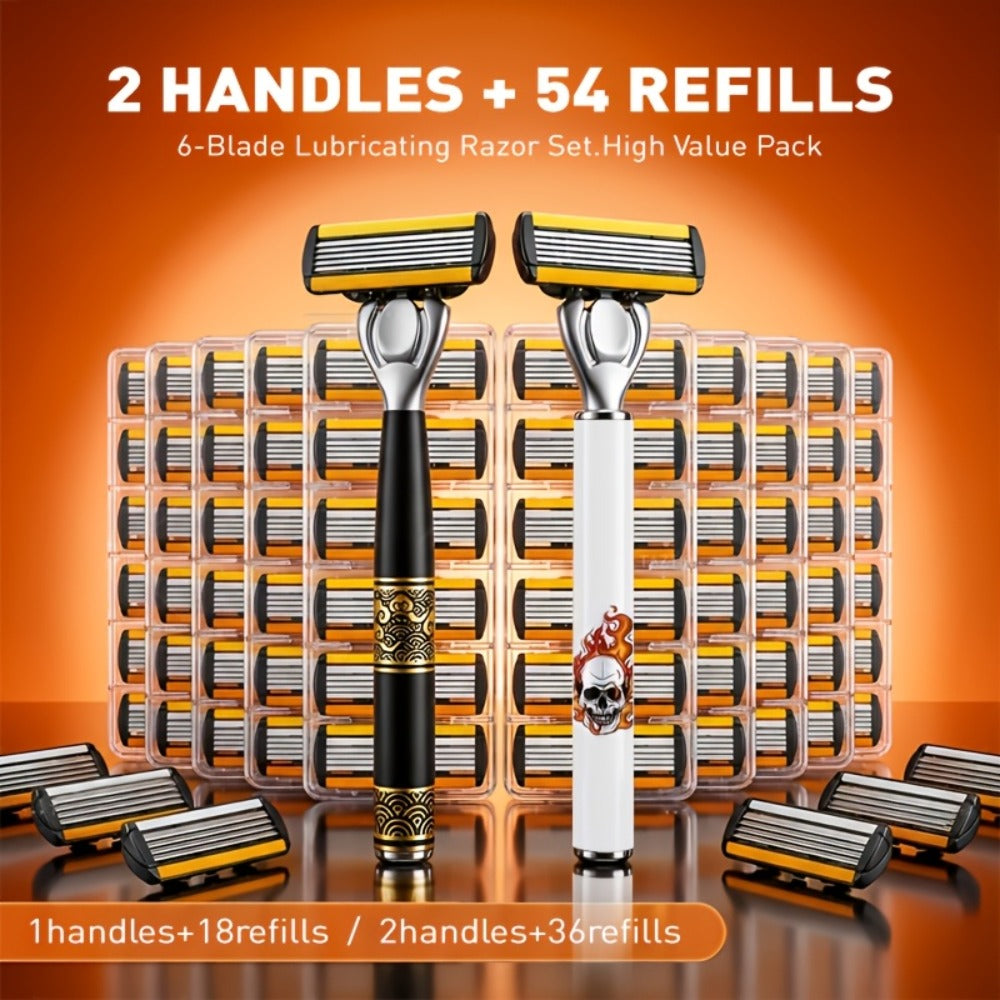 2 Handles + 54 Replacement Blades, 2 Handles + 32 Replacement Blades, 1 Handle + 18 Replacement Blades, Manual Razor Set, Stainless Steel Razor Set, Men'S Manual Razor, Men'S Razor, High-Quality Men'S Razor Set, Men'S Manual Shaver, Large Capacity